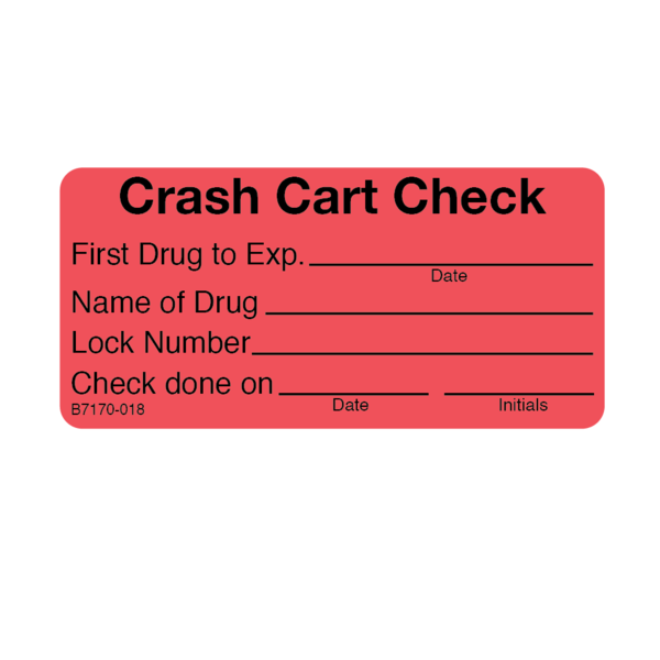 Nevs Crash Cart Check/First Drug to Exp. 1-7/16" x 3" Flr Red w/Black P-15101